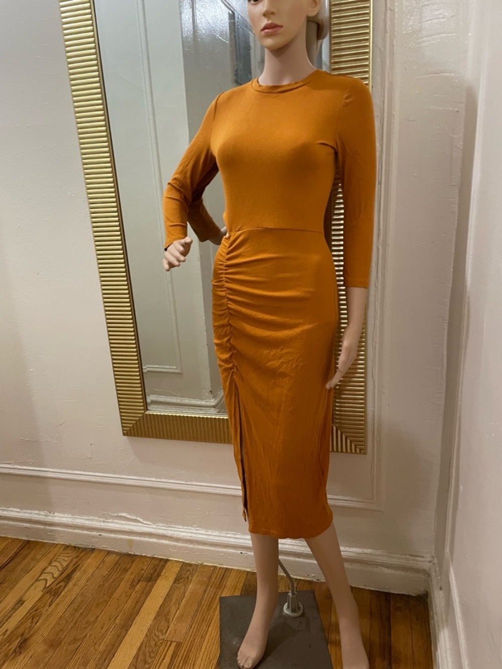 Walter Baker Rust Orange Ruched Midi Dress - Picture 10 of 14